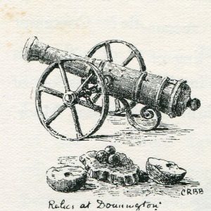 Gun from Donnington Castle used at the Second Battle of Newbury 27th October 1644 during the English Civil War: drawing by C.R.B. Barrett