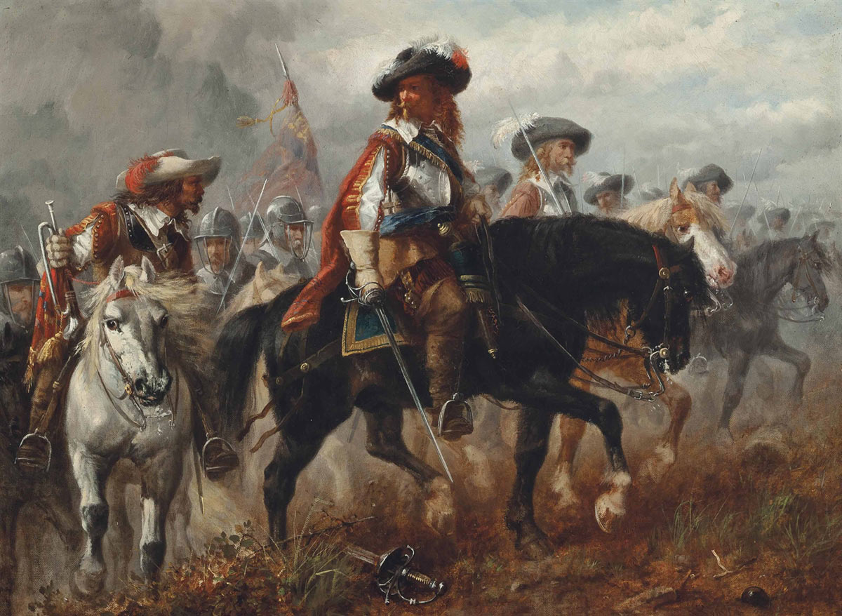 King Charles I and Prince Rupert before the Battle of Naseby 14th June 1645 during the English Civil War
