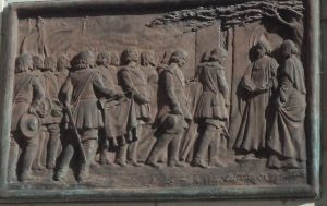 Funeral of John Hampden from his statue in Aylesbury: Battle of Chalgrove 18th June 1643 in the English Civil War