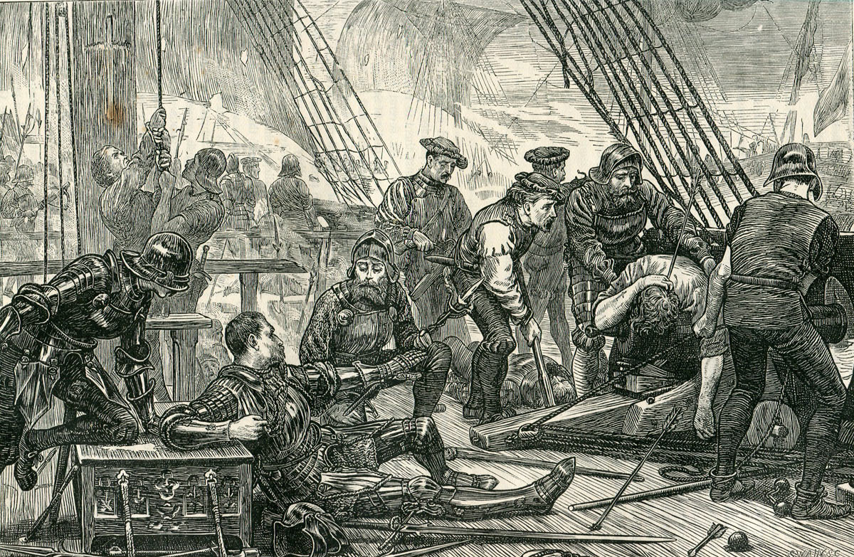 The death of Sir Andrew Barton at sea in 1511; one of the grievances King James held against the English. Thomas Howard, the Lord Admiral of England, was responsible for defeat and death of Barton: Battle of Flodden 9th September 1513