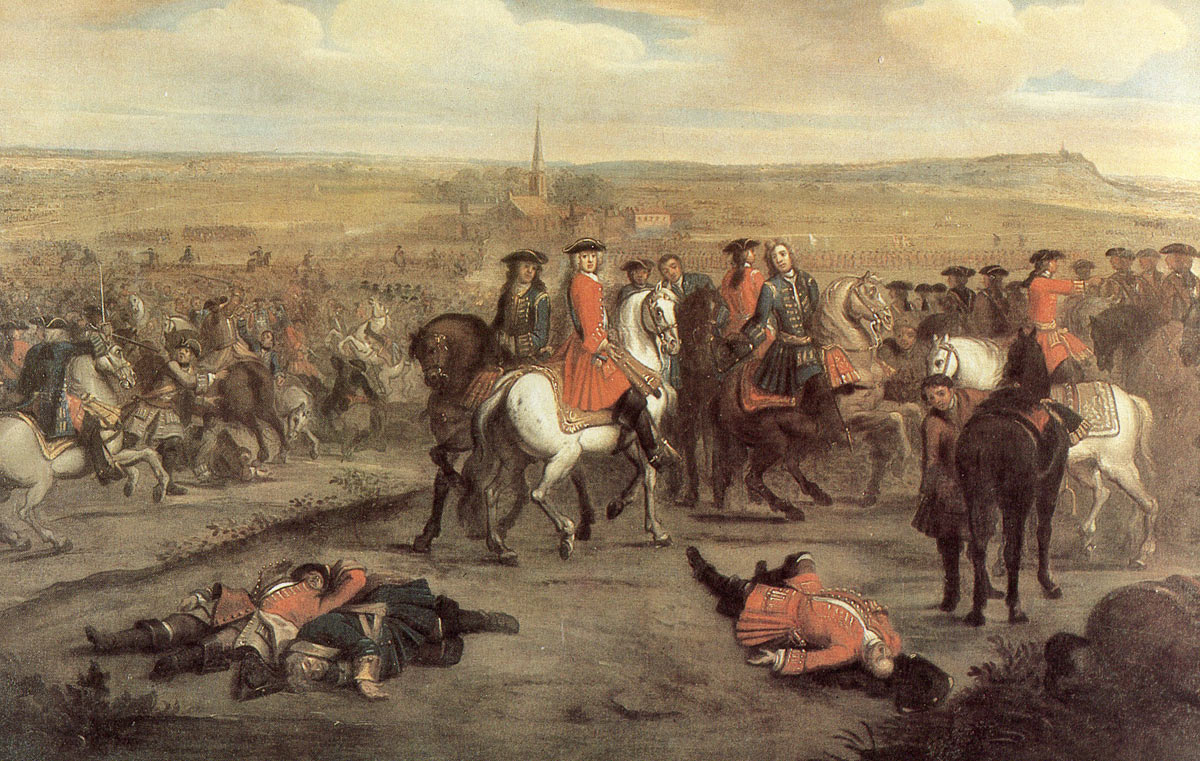 The Duke of Marlborough and his staff at the Battle of Ramillies 12th May 1706 in the War of the Spanish Succession: piccture by Laguerre