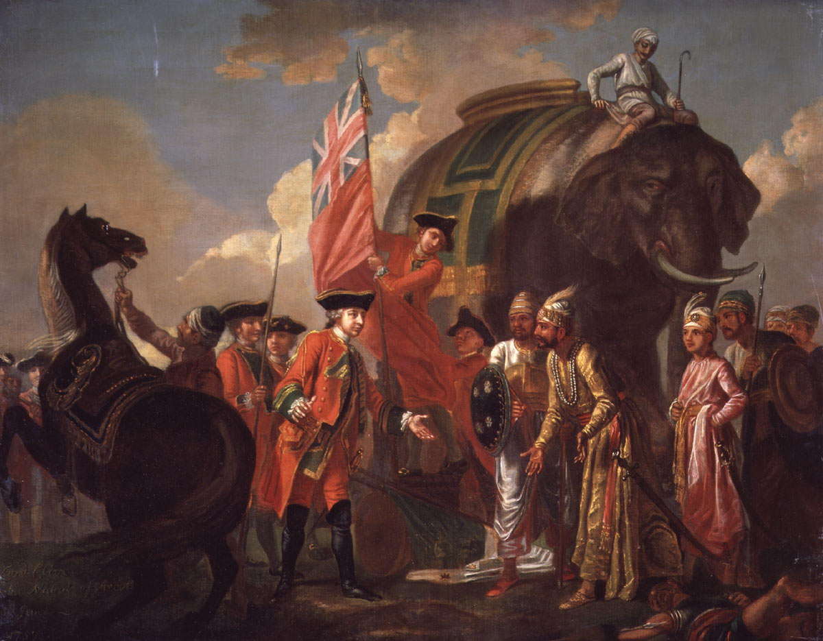 Clive meets Mir Jaffir after the Battle of Plassey 23rd June 1757 in the Anglo-French Wars in India: picture by Francis Hayman