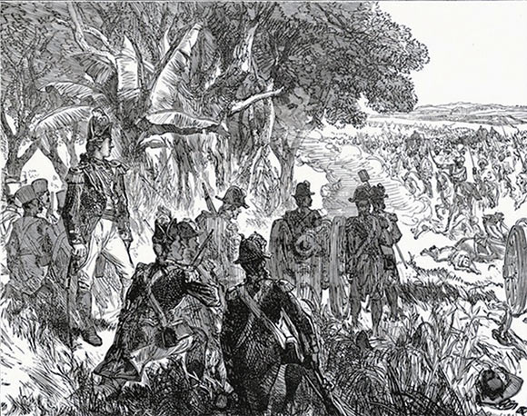 Attack by Mir Madan: at the Battle of Plassey 23rd June 1757 in the Anglo-French Wars in India