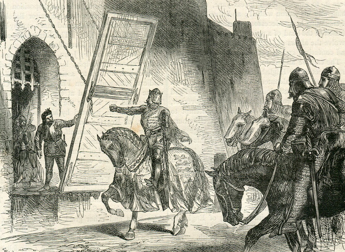 King Edward II of England refused entry to Stirling Castle after the battle by Sir Philip de Mowbray, the governor: Battle of Bannockburn 23rd and 24th June 1314: click here to buy this picture