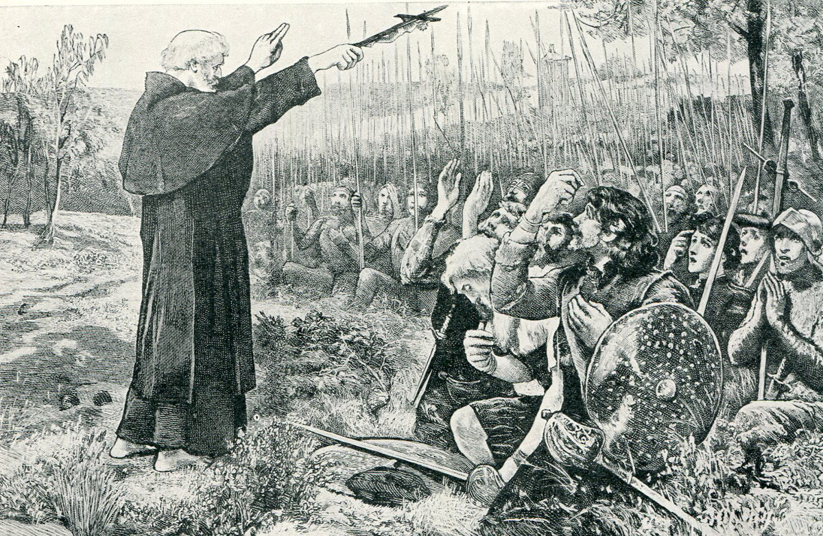 The Abbot of Inchaffray blesses the Scots soldiers before the Battle of Bannockburn on 23rd June 1314: click here to buy this picture