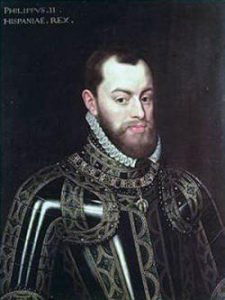 King Philip II of Spain, the architect of the Armada invasion of England in 1588: Spanish Armada June to September 1588