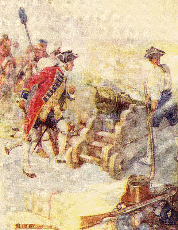 Robert Clive fires a cannon in the Siege of Arcot 31st August to 15th November 1751 in the War in India: click here to buy this picture