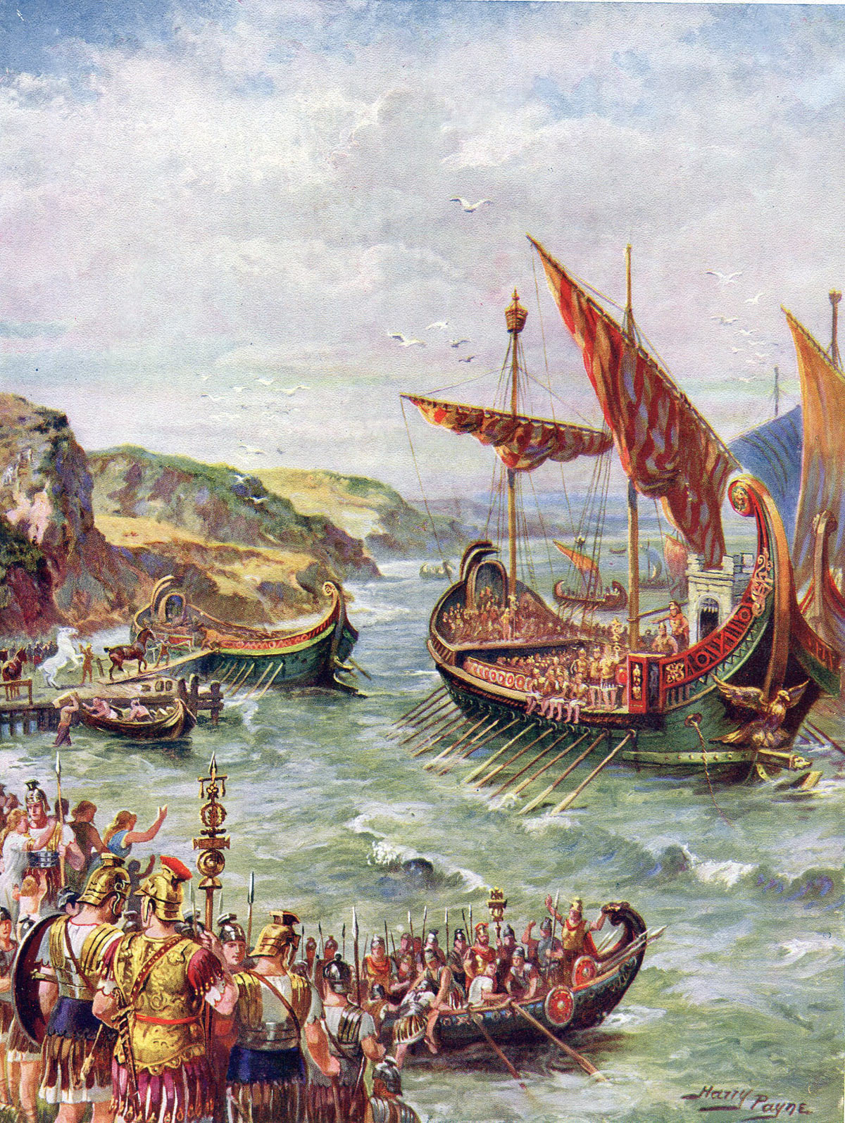 The Roman fleet landing on the coast of Britain for the Emperor Claudius’ invasion of Britain. Picture by Harry Payne: click here to buy this picture