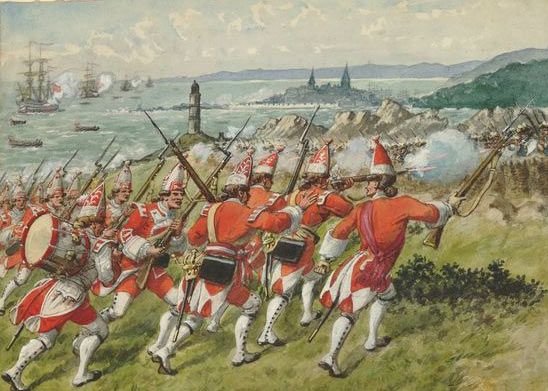 58th Foot at the Battle of Ticonderoga on 8th July 1758 in the French and Indian War: picture by Richard Simkin