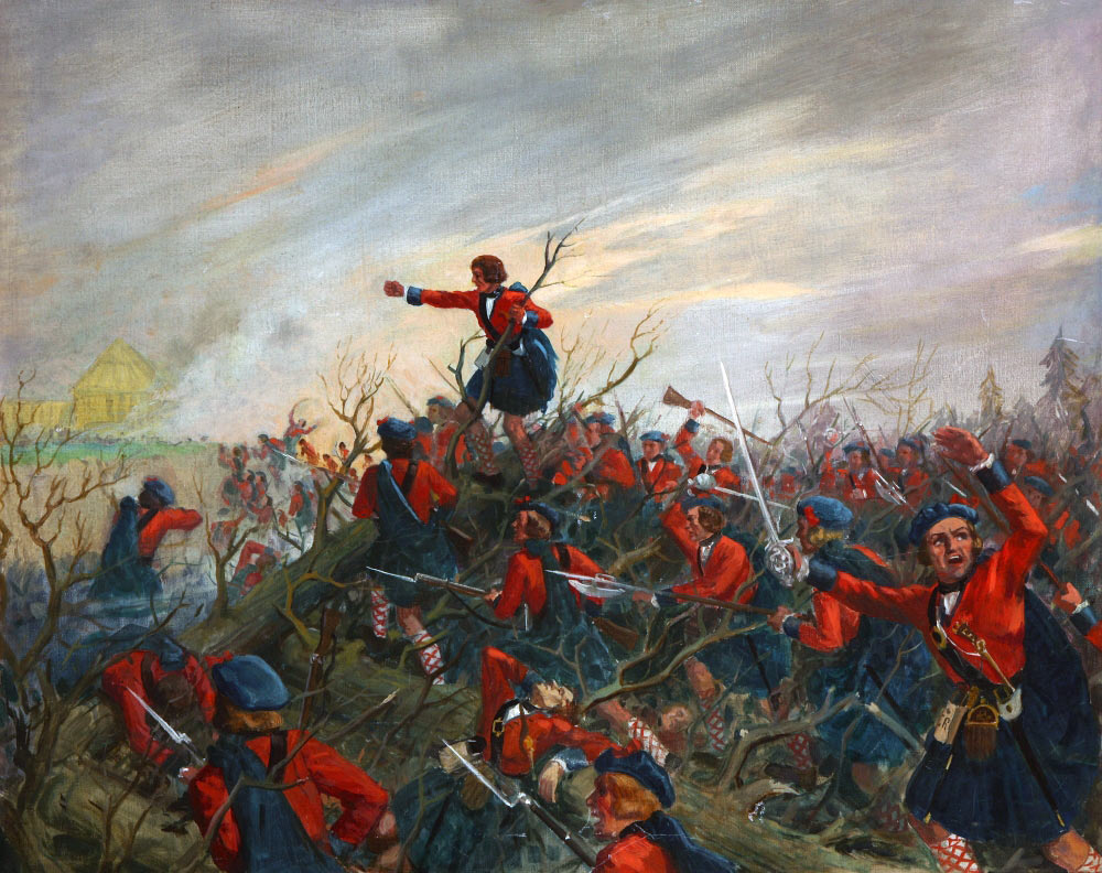 The Black Watch, the 42nd Highlanders at the Battle of Ticonderoga on 8th July 1758 in the French and Indian War