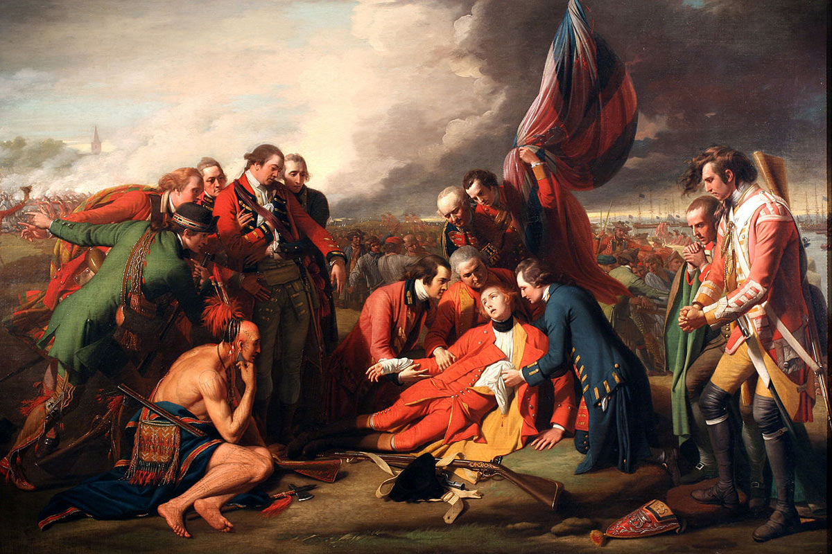Death of General Wolfe at the Battle of Quebec 13th September 1759 in the French and Indian War or the Seven Years War: picture by Benjamin West: click here to buy this picture