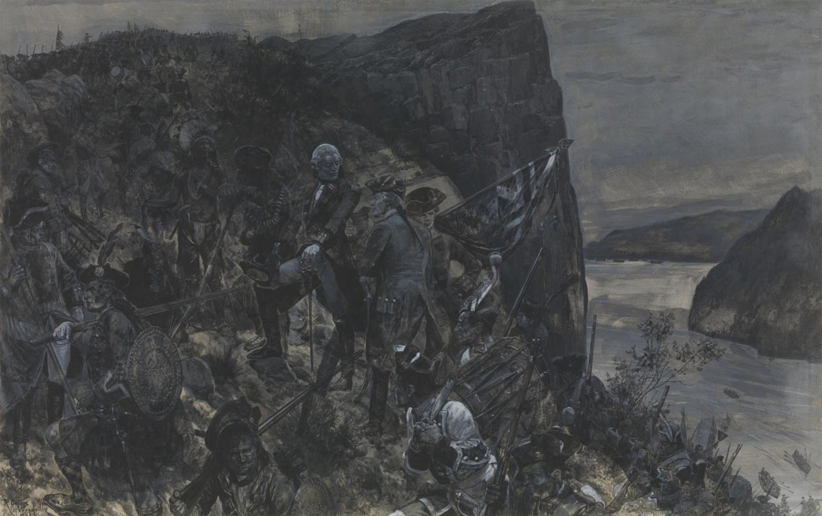 General Wolfe and his troops climbing the Heights of Abraham at the Battle of Quebec 13th September 1759 in the French and Indian War or the Seven Years War: picture by Richard Caton Woodville: click here to buy this picture