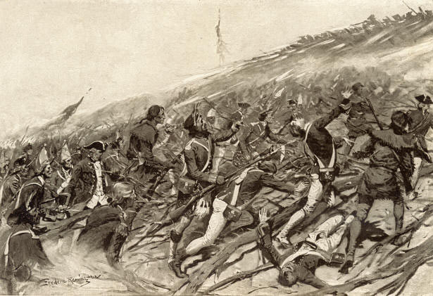 British attack at the Battle of Ticonderoga on 8th July 1758 in the French and Indian War: click here to buy this picture