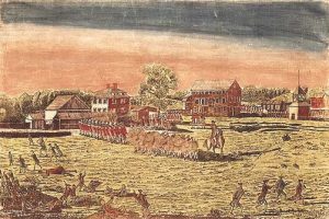 Battle on Lexington Green: Battle of Concord and Lexington 19th April 1775 American Revolutionary War: picture by Amos Doolittle: buy this picture