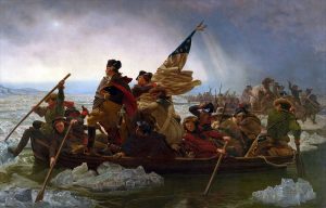 George Washington crossing the Delaware River at the Battle of Trenton on 25th December 1776 in the American Revolutionary War: picture by Emanuel Leutze: click here to buy this picture