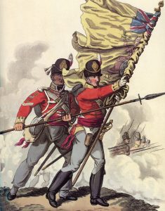 9th East Norfolk Regiment who buried Sir John Moore at the Battle of Corunna on 16th January 1809 in the Peninsular War: picture by Charles Hamilton Smith