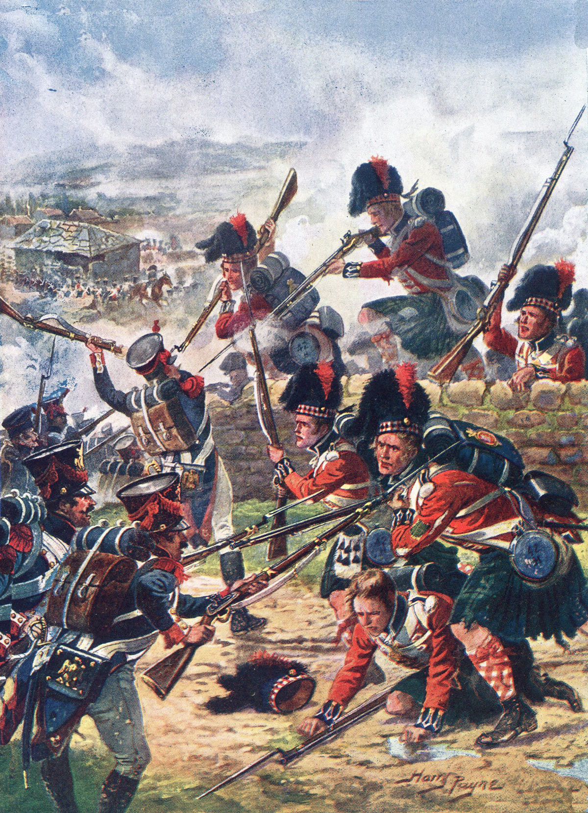 42nd Highlanders the Black Watch at the Battle of Corunna on 16th January 1809 in the Peninsular War: picture by Harry Payne