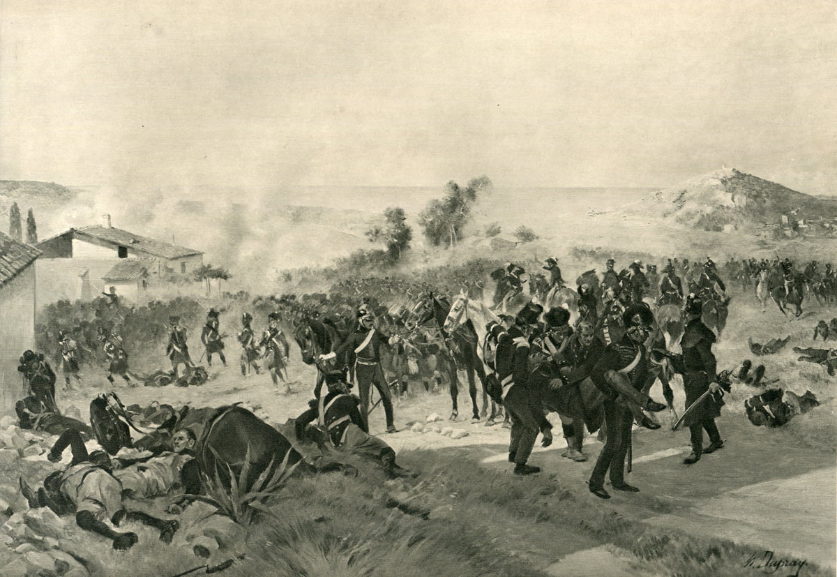 Battle of Corunna on 16th January 1809 in the Peninsular War: picture by Henri Dupray: buy this picture