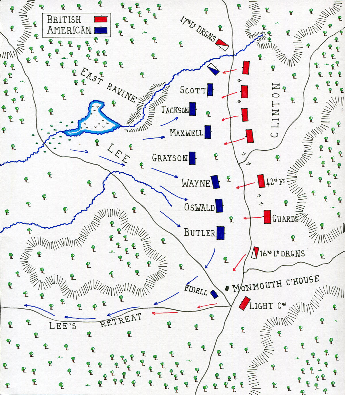Image result for the battle map of the battle of monmouth during the american revolution