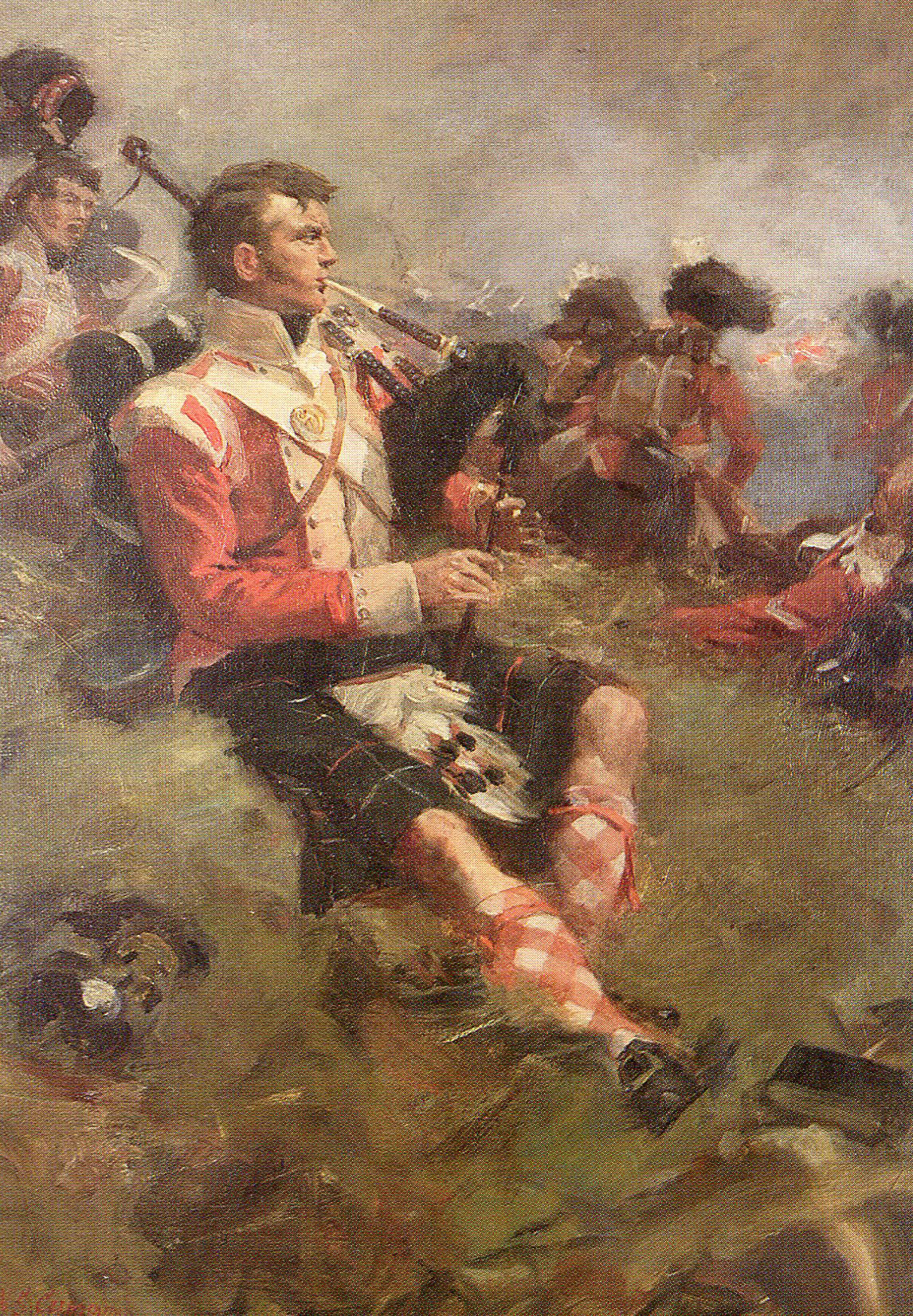 Piper Clark of 71st Highland Light Infantry at the Battle of Vimeiro on 21st August 1808 in the Peninsular War: picture by William Skeoch Cumming