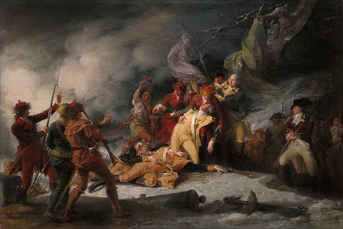 Death of General Richard Montgomery in the attack on Quebec on 31st December 1775 in the American Revolutionary War: picture by John Trumbull: click here to buy this picture