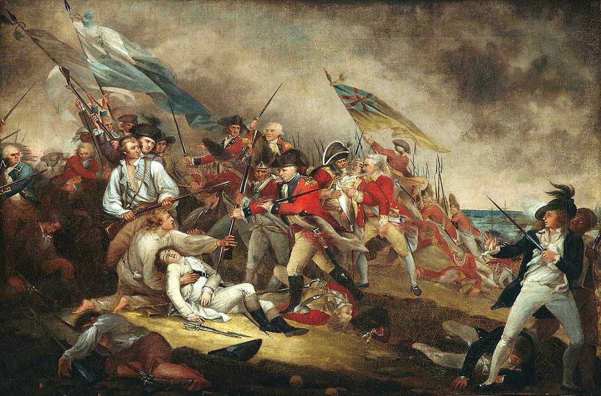Death of General Warren at the Battle of Bunker Hill on 17th June 1775 in the American Revolutionary War: picture by John Trumbull: click here to buy this picture