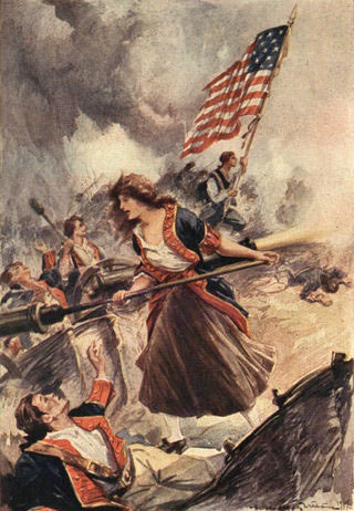 Margaret Corbin at the Battle of Fort Washington on 17th November 1776 in the American Revolutionary War