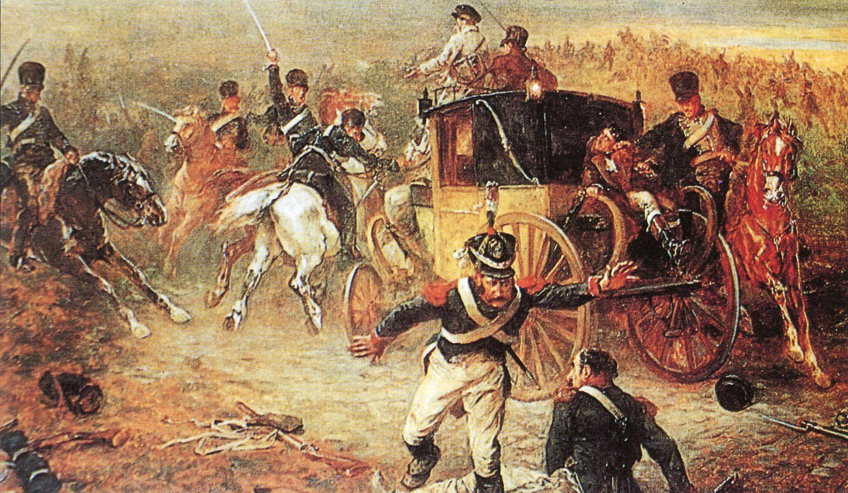 The 14th Light Dragoons capturing Joseph Bonaparte's baggage: Battle of Salamanca on 22nd July 1812 during the Peninsular War