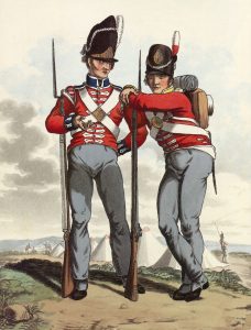 23rd Royal Welch Fusiliers and an infantryman: Battle of Salamanca on 22nd July 1812 during the Peninsular War: picture by Charles Hamilton Smith: buy this picture