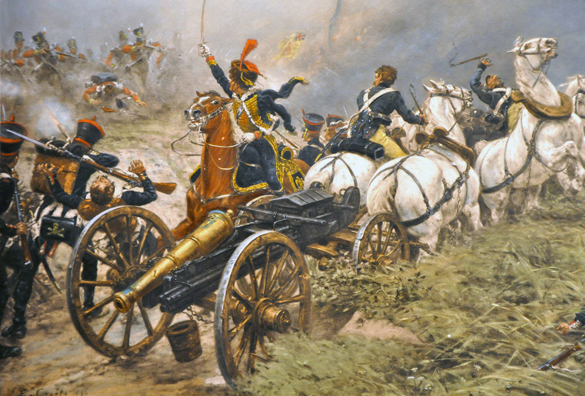 52nd Light Infantry capturing a French artillery battery at the Battle of Waterloo on 18th June 1815: picture by Ernest Crofts