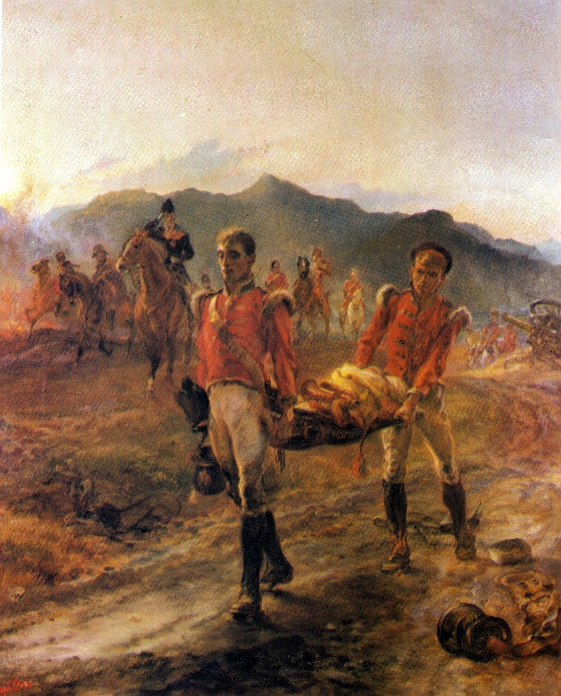 43rd Regiment collecting the dead after the Battle of Talavera on 28th July 1809 in the Peninsular War: picture by Lady Butler