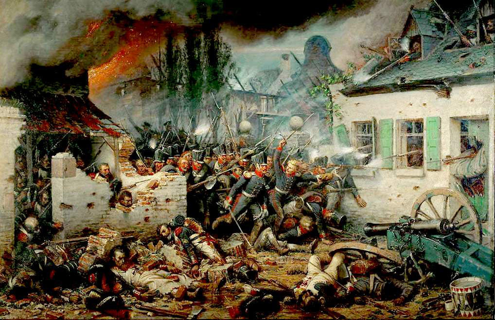 The Prussian attack Plancenoit at the Battle of Waterloo at around 7pm on 18th June 1815: picture by Adolf Northern: buy this picture