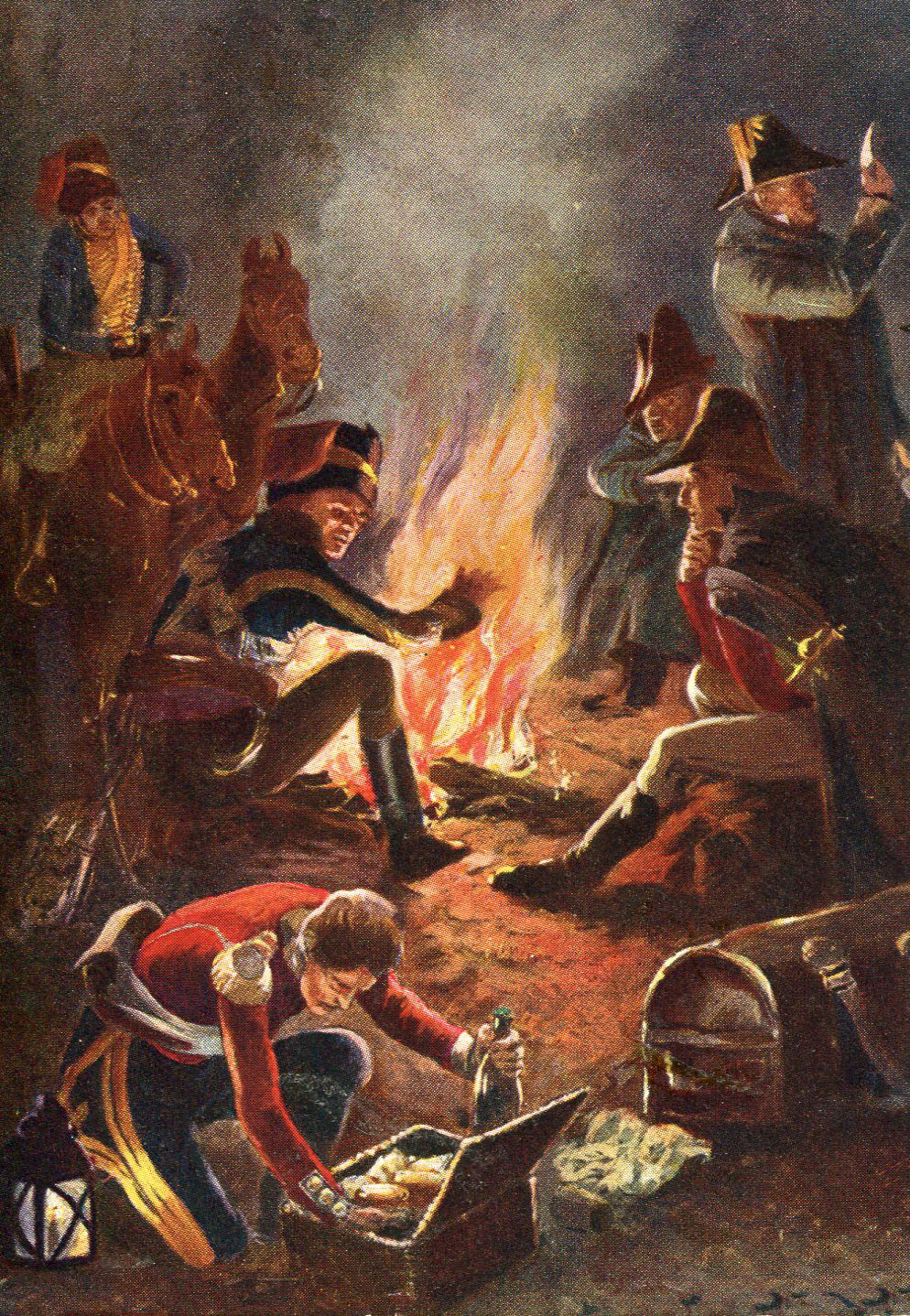 British bivouac night before the Battle of Busaco on 27th September 1810 in the Peninsular War: picture by Richard Caton Woodville: buy this picture in black and white