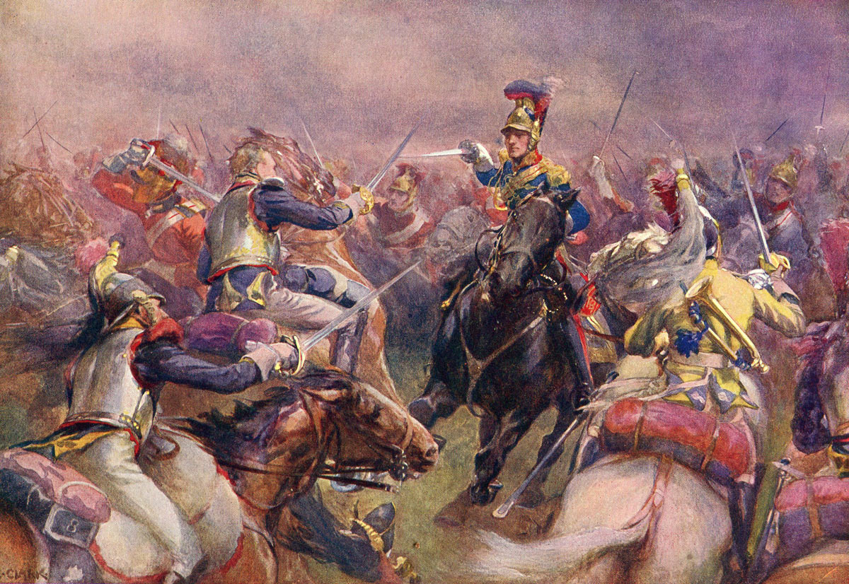 Royal Horse Guards (the Blues) in the charge at the Battle of Waterloo on 18th June 1815: picture by Christopher Clark: buy this picture