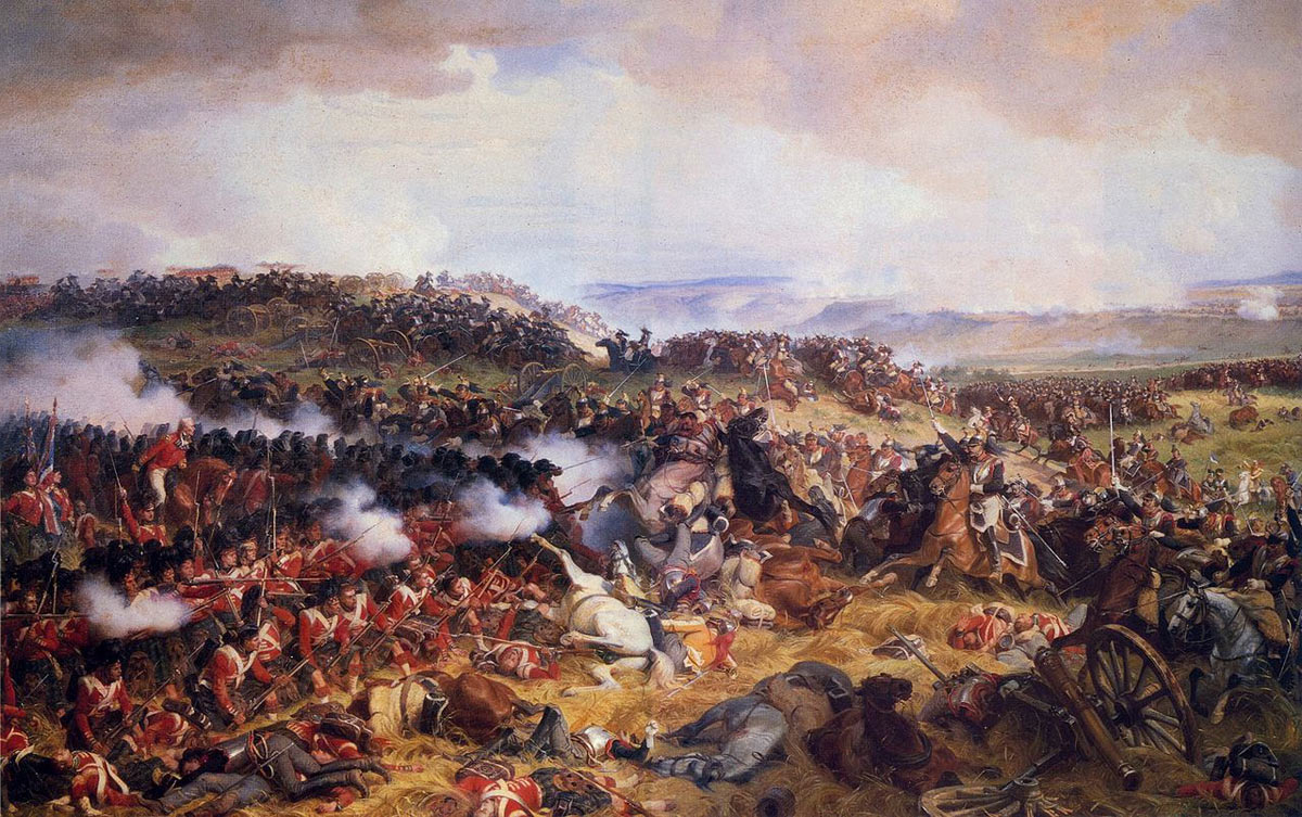 French Cuirassiers attacking a Highland Regiment in Square at the Battle of Waterloo on 18th June 1815: picture by Felix Philippoteaux: buy this picture