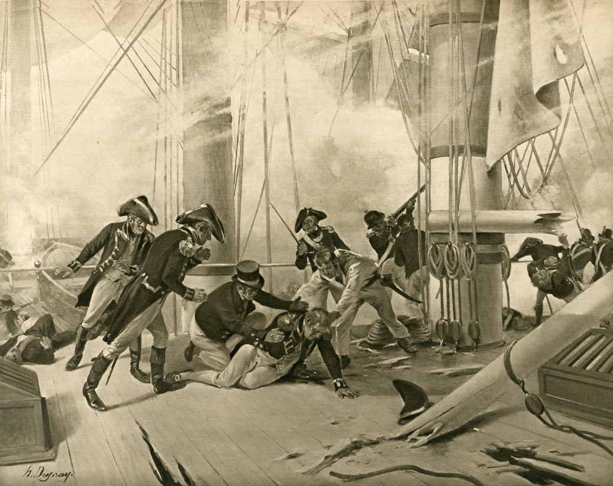 Death of Nelson at the Battle of Trafalgar on 21st October 1805 during the Napoleonic Wars: picture by Henri Dupray: buy this picture