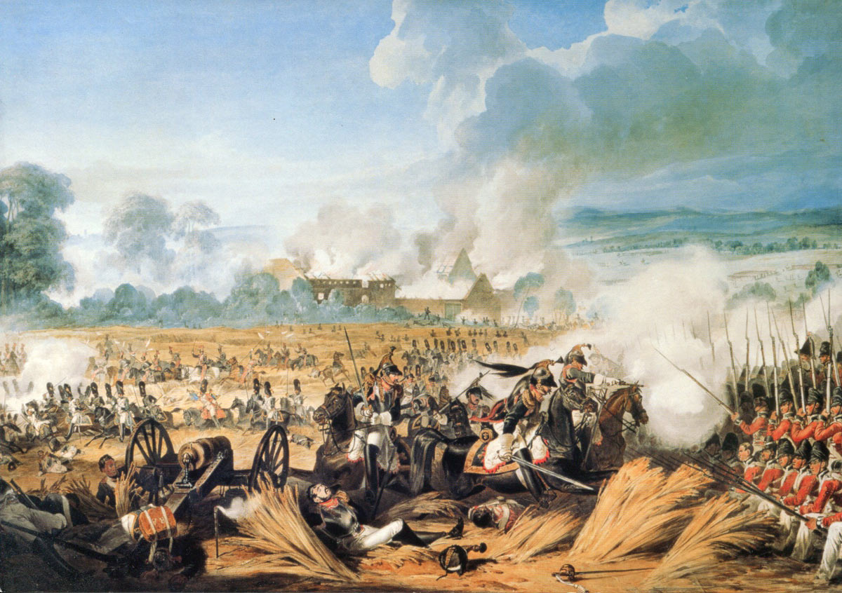 French cavalry attacking British squares during Ney's Great Cavalry Attack: Battle of Waterloo on 18th June 1815: picture by Denis Dighton: buy this picture