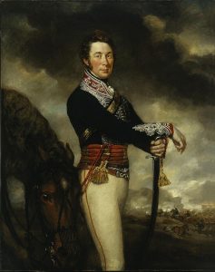 Captain Peter Hawker 14th King's Light Dragoons wounded at the Battle of the Crossing of the Douro on 16th May 1809 in the Peninsular War: picture by James Northcote