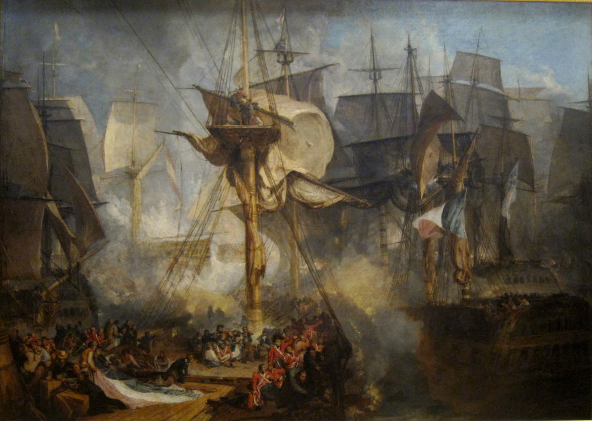 View from HMS Victory's Mizzen Starboard Shrouds at the Battle of Trafalgar on 21st October 1805 during the Napoleonic Wars: picture by Joseph Mallord William Turner: buy this picture