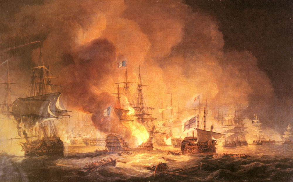 French Flagship L'Orient explodes at the Battle of the Nile on 1st August 1798 in the Napoleonic Wars: picture by Thomas Luny: buy this picture
