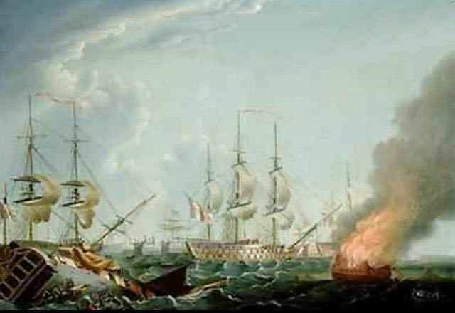 Morning after the Battle of the Nile on 1st August 1798 in the Napoleonic Wars: picture by Robert Dodd: buy this picture