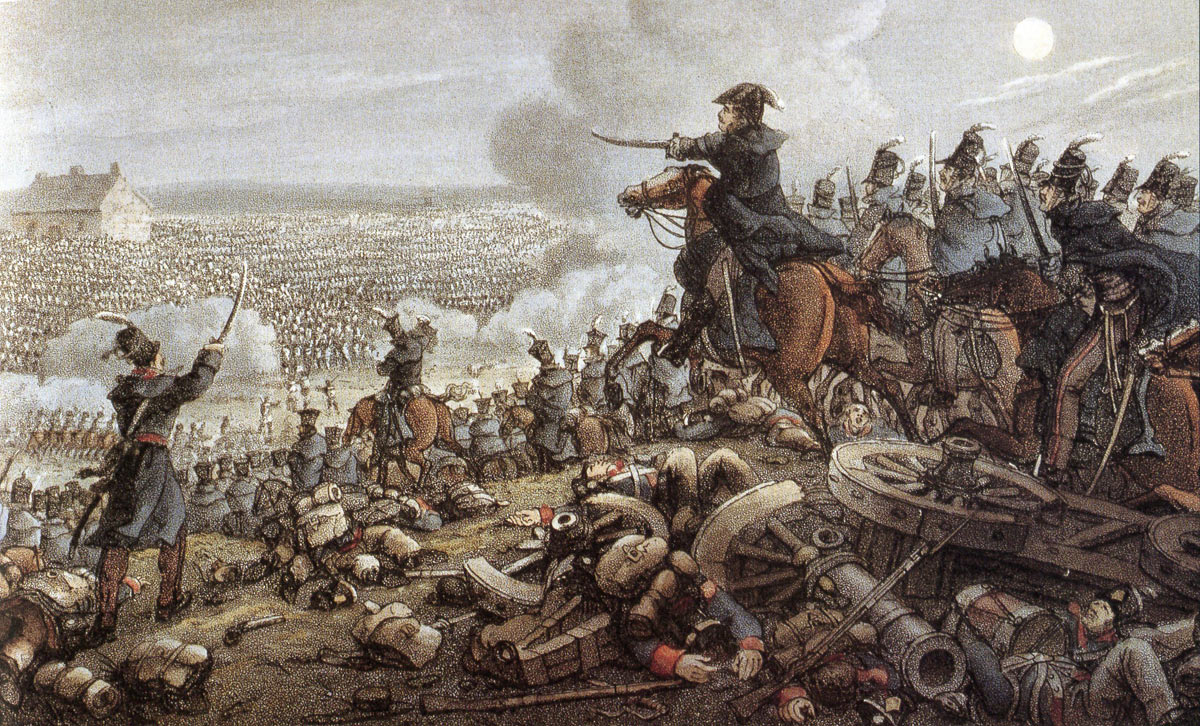 General von Ziethen's Prussian cavalry attacking the French right wing at the climax of the Battle of Waterloo on 18th June 1815