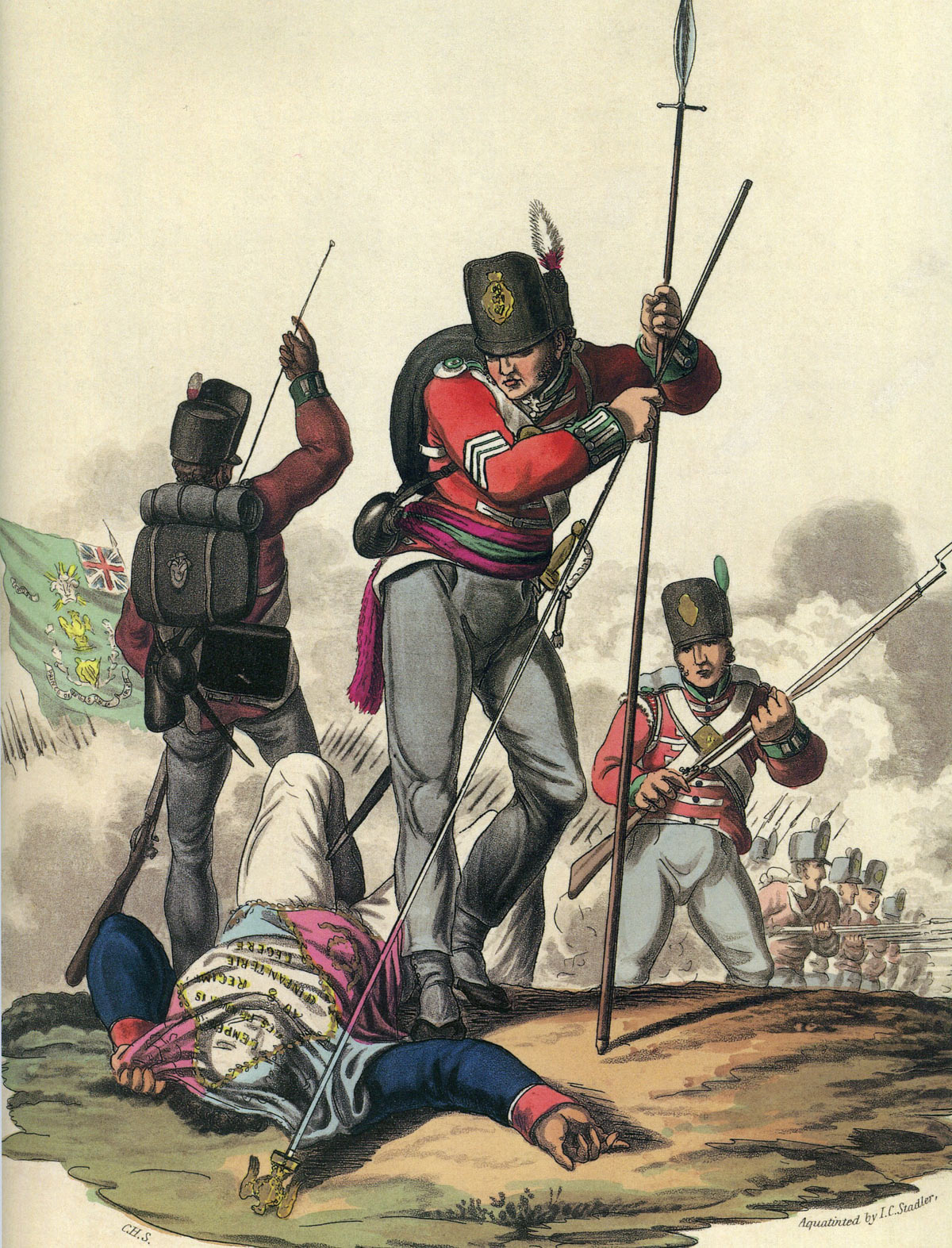 Sergeant Masterson of the 87th Foot capturing the first French eagle taken in war by the British: Battle of Barossa on 5th March 1811 in the Peninsular War: picture by Charles Hamilton Smith: buy this picture