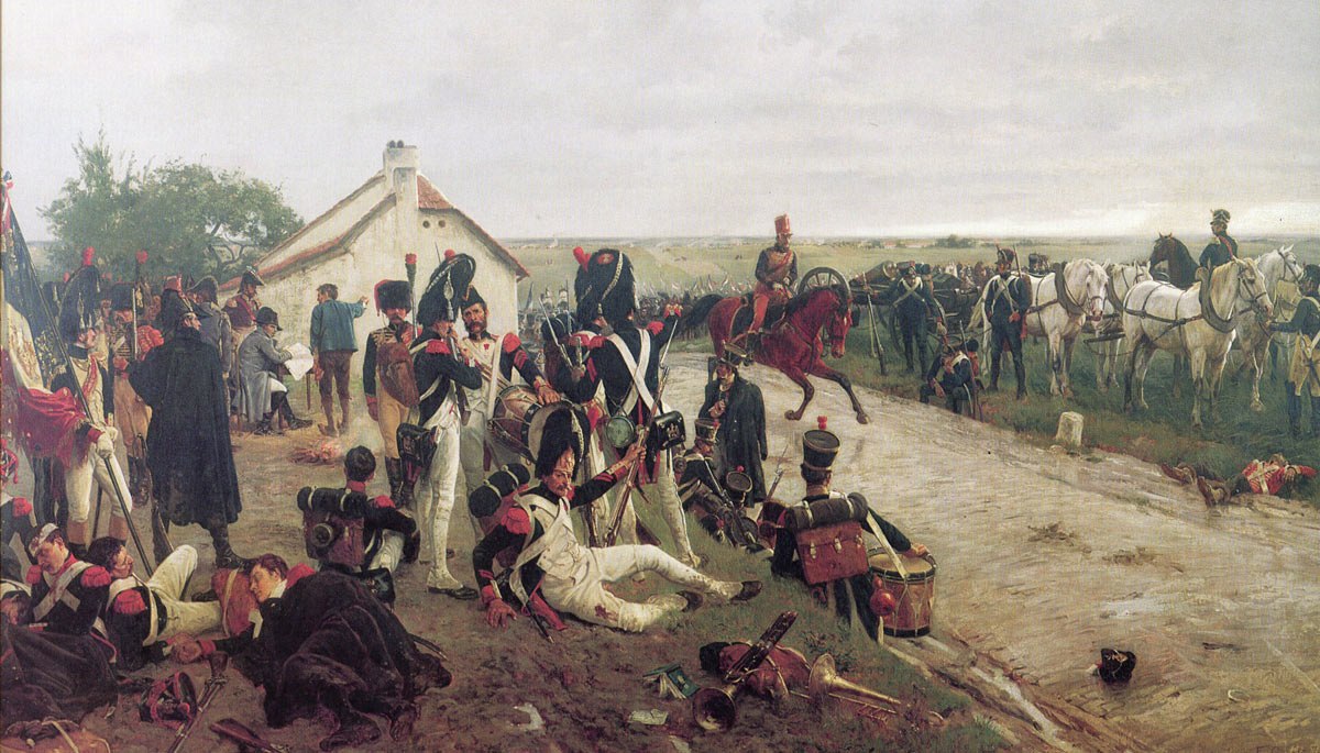 The morning of the Battle of Waterloo on 18th June 1815: the French await the Emperor Napoleon's orders: picture by Ernest Crofts: buy this picture