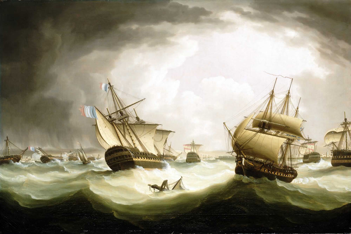 French ships scattered in the storm that followed the Battle of Trafalgar on 21st October 1805 during the Napoleonic Wars