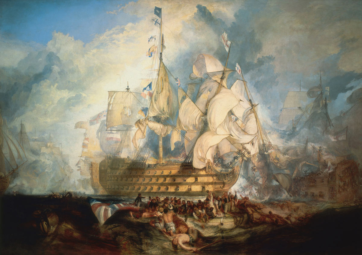 HMS Victory in action at the Battle of Trafalgar on 21st October 1805 during the Napoleonic Wars: picture by Joseph Malord William Turner: buy this picture