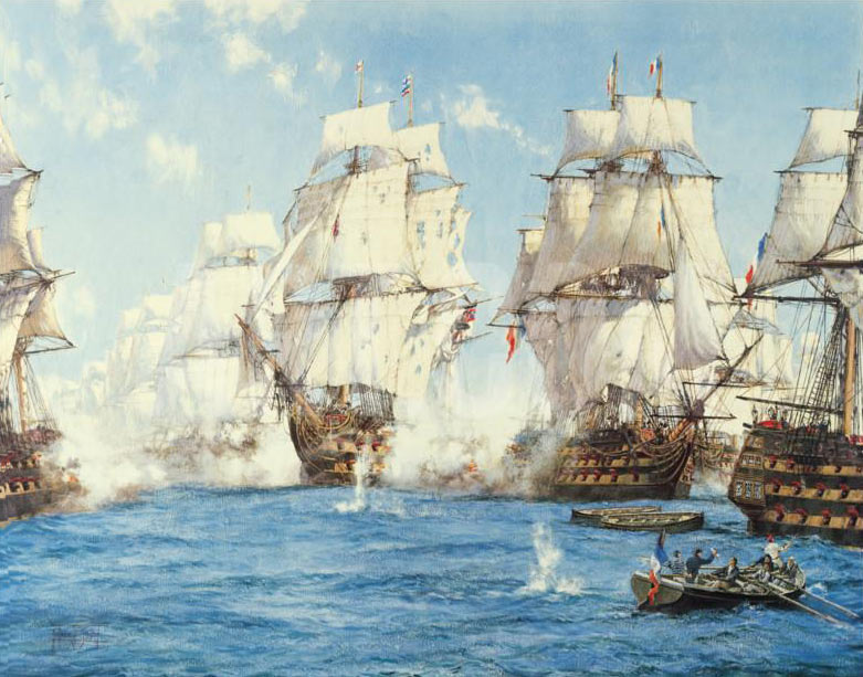 Battle of Trafalgar on 21st October 1805 during the Napoleonic Wars: picture by Montague Dawson: buy this picture