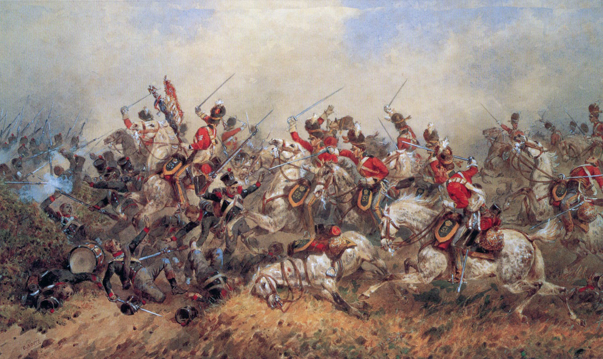 The Charge of the Royal Scots Greys at the Battle of Waterloo on 18th June 1815: picture by Orlando Norie