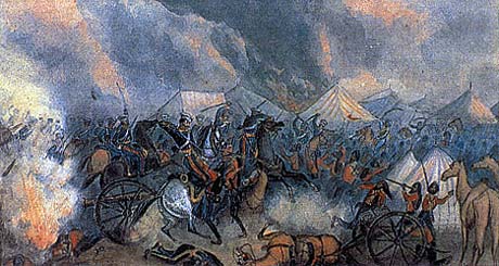 Attack of 3rd King's Light Dragoons on the Sikh camp at the Battle of Ferozeshah on 22nd December 1845 during the First Sikh War