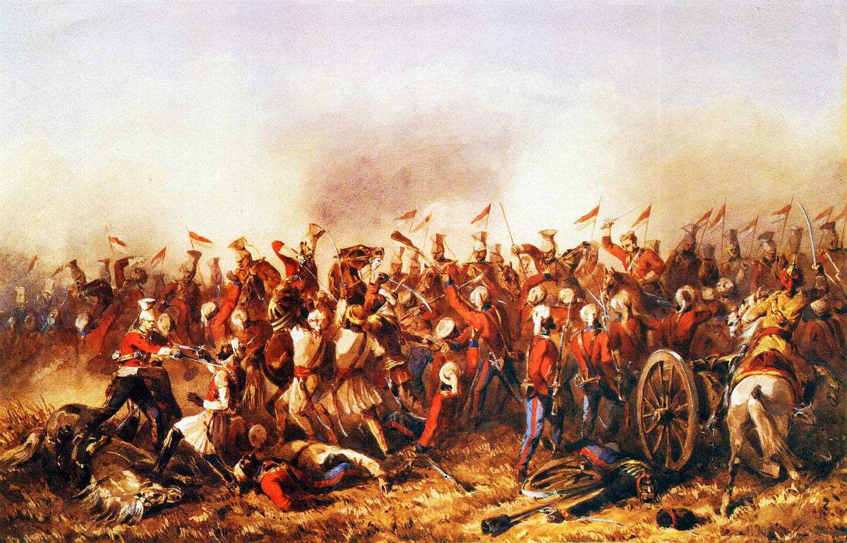 The Charge of the 16th Queen's Lancers at the Battle of Aliwal on 28th January 1846 in the First Sikh War: third picture by Orlando Norie